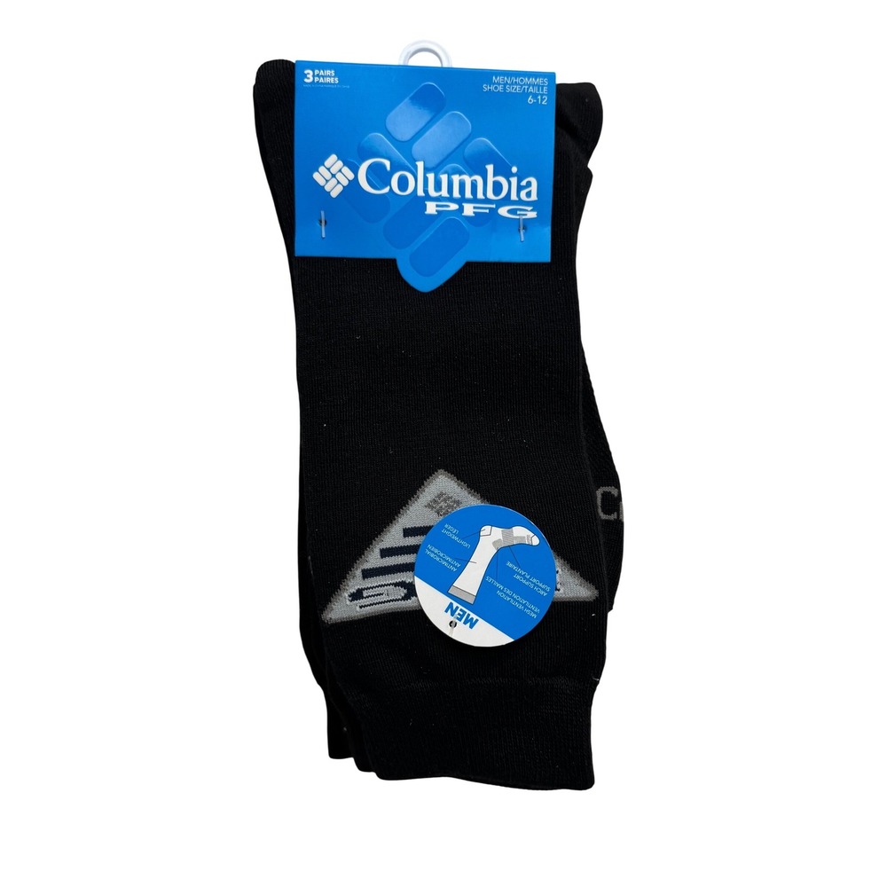 Columbia PFG Mens Crew Socks 3 Pack Black Performance Fishing Gear Size 6-12 NEW